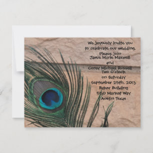 Invitation Mariage Peacock Feathers with Bricks