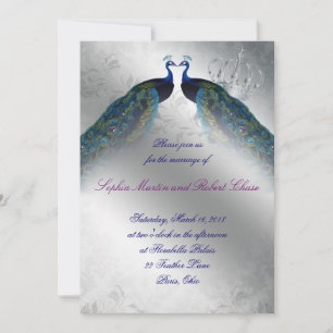Invitation Mariage Peacock Inviter Blue Silver Vintage Mod