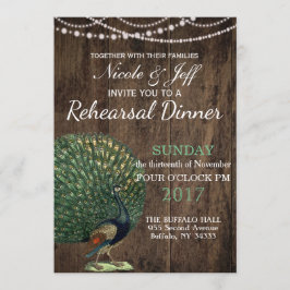 Invitation Mariage Peacock Turquoise en bois rustique