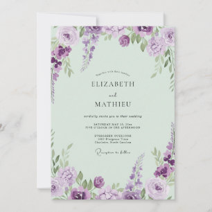 Invitation Mariage peint à la lavande mutée et au mint