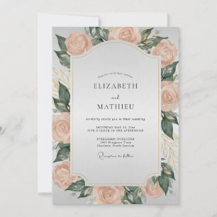 Invitation Mariage peint à la rose abricot