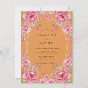 Invitation Mariage peint à la rose ambre