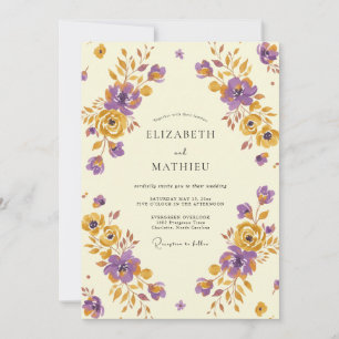 Invitation Mariage Peint à la Violette Moutarde Vintage