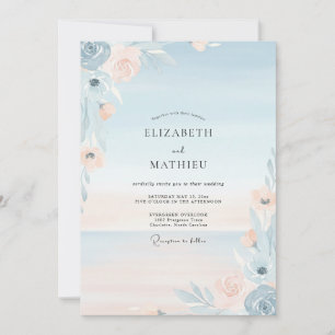 Invitation Mariage peint aquarelle abricot azur
