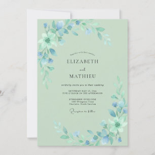 Invitation Mariage Peint au Bleuet et à la Menthe