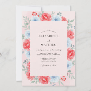 Invitation Mariage peint au corail chaud azur