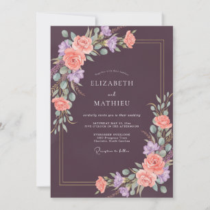 Invitation Mariage peint au corail prune
