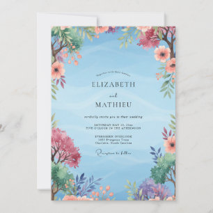 Invitation Mariage peint au corail violet atténué