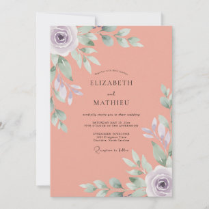 Invitation Mariage peint au lilas corail