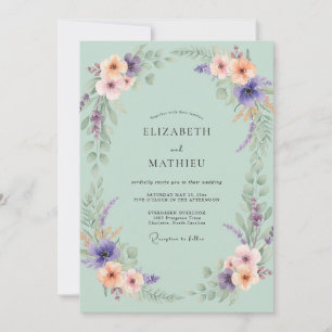 Invitation Mariage peint au Péché de mer Abricot et Pervenche