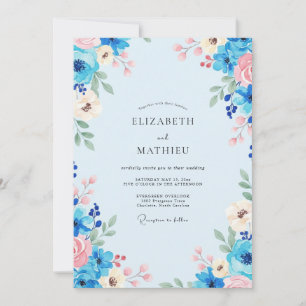 Invitation Mariage Peint au Rose Bleuet
