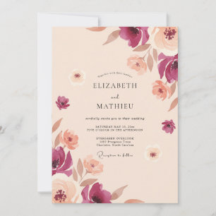 Invitation Mariage peint aux tons de prune et de pêche