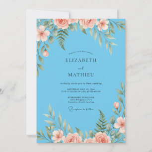 Invitation Mariage peint azur corail