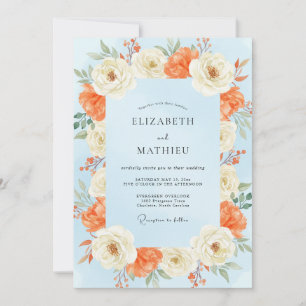 Invitation Mariage peint bleu barbeau et abricot