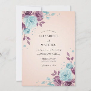 Invitation Mariage peint botanique prune aqua