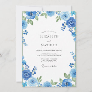 Invitation Mariage peint cobalt azur