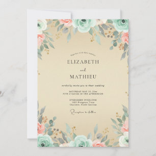 Invitation Mariage Peint Corail Champagne