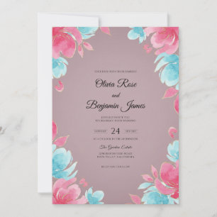 Invitation Mariage peint d'améthyste cyan éthéré