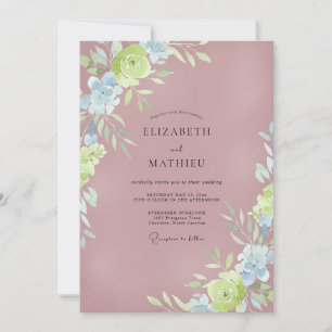 Invitation Mariage peint dans les tons Chartreuse Mauve