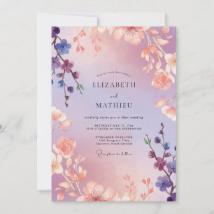 Invitation Mariage peint de corail et d'orchidée