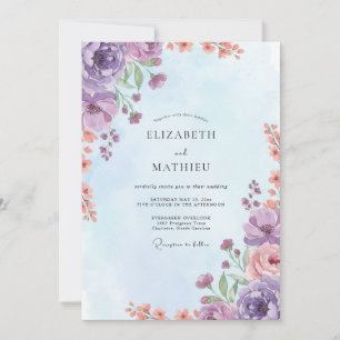 Invitation Mariage peint de corail mat améthyste