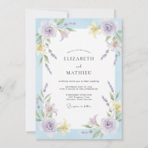 Invitation Mariage Peint de Lavande et de Pervenche