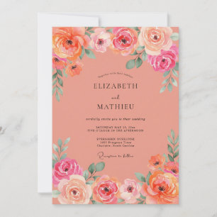 Invitation Mariage peint de rose antique corail