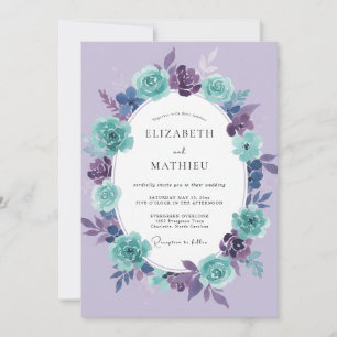 Invitation Mariage Peint de Violet Turquoise