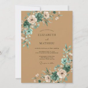Invitation Mariage peint en Aqua Brun