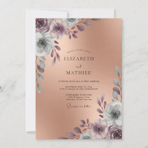 Invitation Mariage peint en bronze mauve