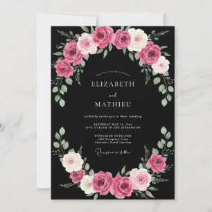 Invitation Mariage peint en fuchsia noir