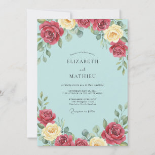 Invitation Mariage peint en jaune Bourgogne Azur