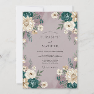 Invitation Mariage peint en mauve sarcelle