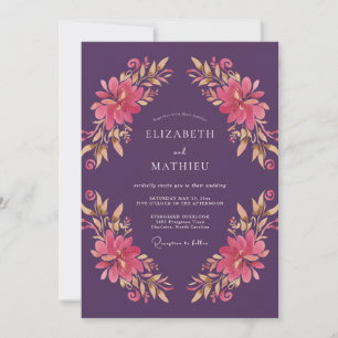 Invitation Mariage peint en or chaud prune