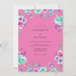 Invitation Mariage Peint en Rose Chaud