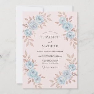 Invitation Mariage peint en rose pâle et azur