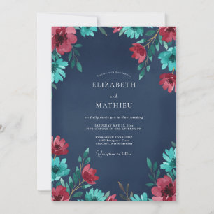 Invitation Mariage peint en sarcelle cramoisie