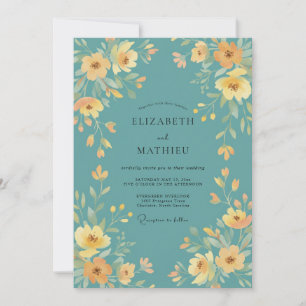 Invitation Mariage peint en sarcelle et or