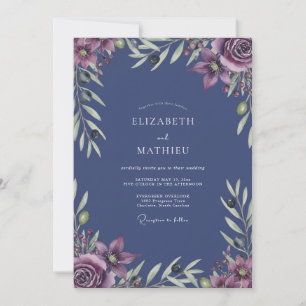 Invitation Mariage peint indigo mauve