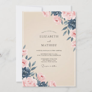 Invitation Mariage peint indigo pêche