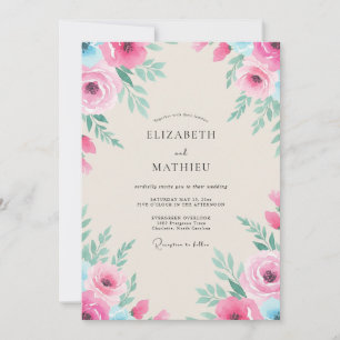 Invitation Mariage Peint Magenta Aqua