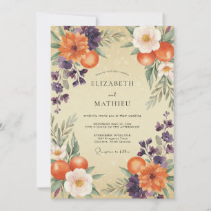 Invitation Mariage Peint Orange Prune
