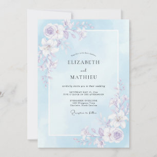 Invitation Mariage peint Pervenche Lilas atténué