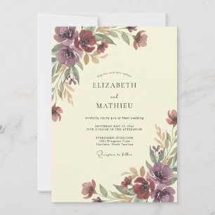 Invitation Mariage peint prune Bourgogne