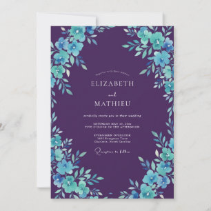 Invitation Mariage peint prune turquoise