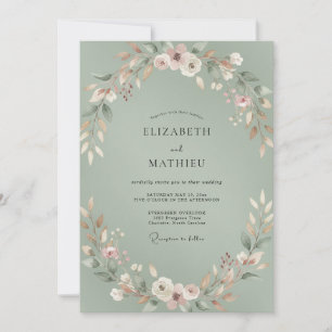 Invitation Mariage peint sur feuillage céladon