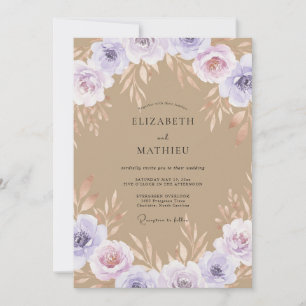 Invitation Mariage Peint Taupe Lilas