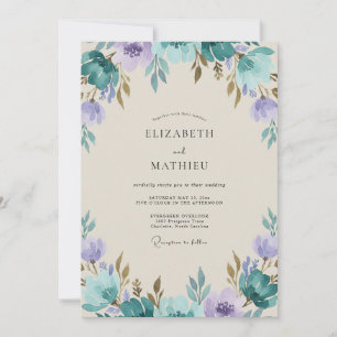 Invitation Mariage peint violet sarcelle vintage