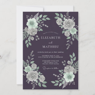 Invitation Mariage Peinture de Pétale d'Aubergine