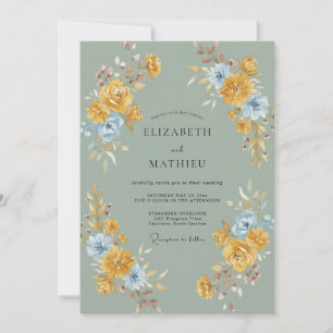 Invitation Mariage Péonie Bleuet Moutarde Intemporel